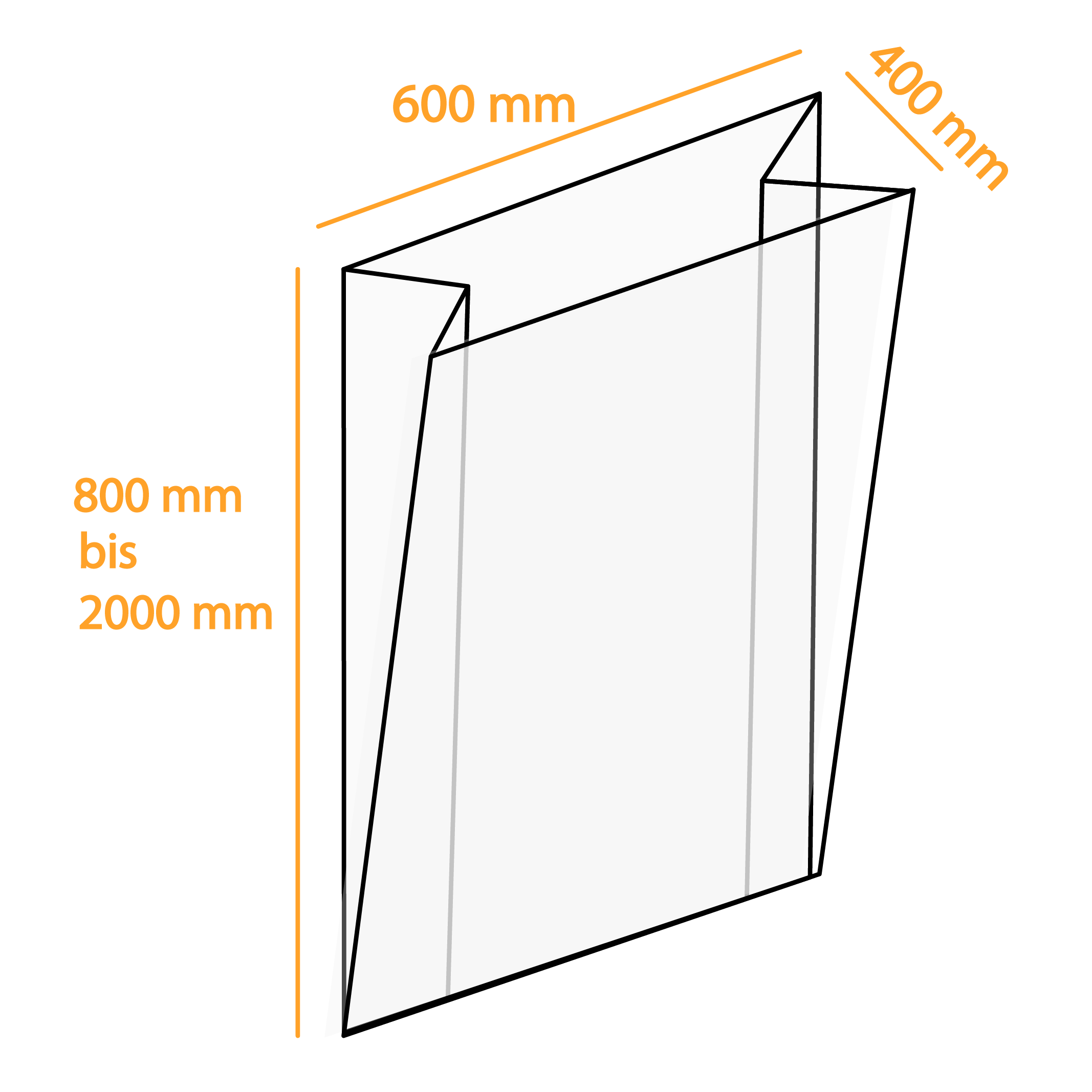 Seitenfaltensäcke 600 + 400 mm x länge individuell - 0,025 mm