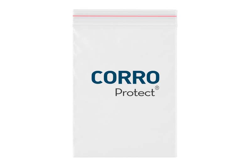 Druckverschlussbeutel bedruckt mit Corro-Protect Logo