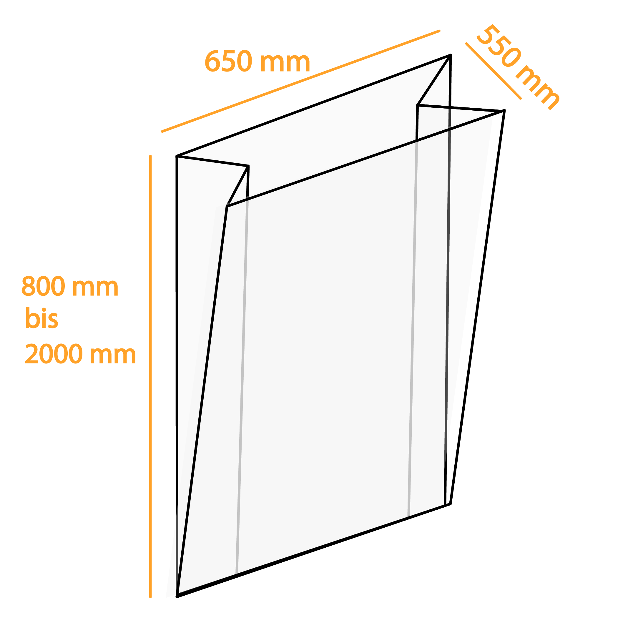 Seitenfaltensäcke 650 + 550 mm x länge individuell - 0,100 mm
