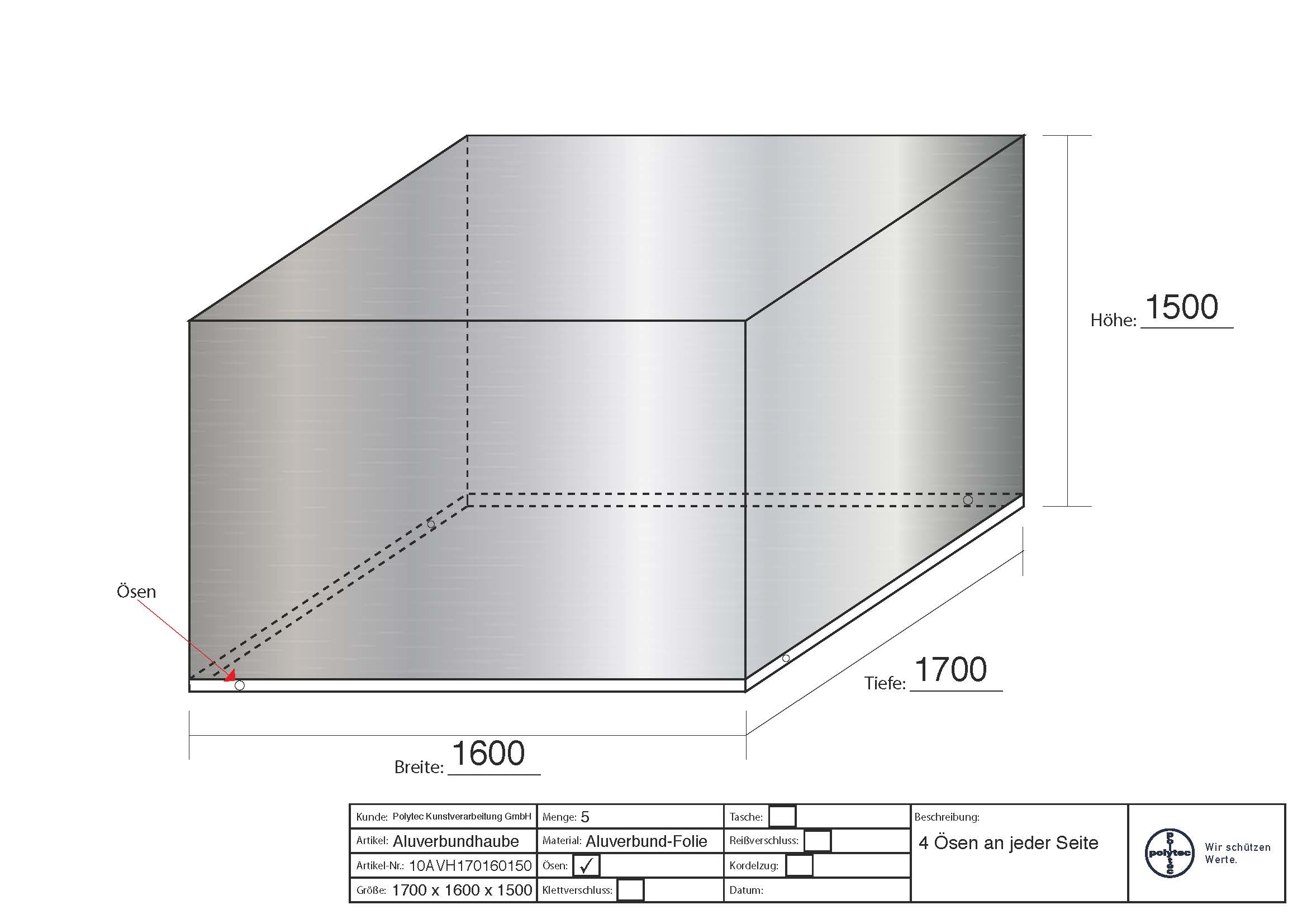 Aluverbundhauben - 1700 x 1600 x 1500 mm Aluverbundhauben - 1700 x 1600 x 1500 mm