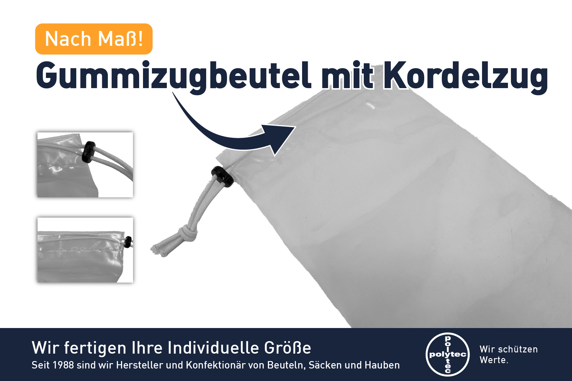 Gummizugbeutel mit Kordelzug und Kordelstopper - Auf Anfrage!